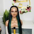 26 Inch Straight Human Hair Lace Front Wig with Green Highlights