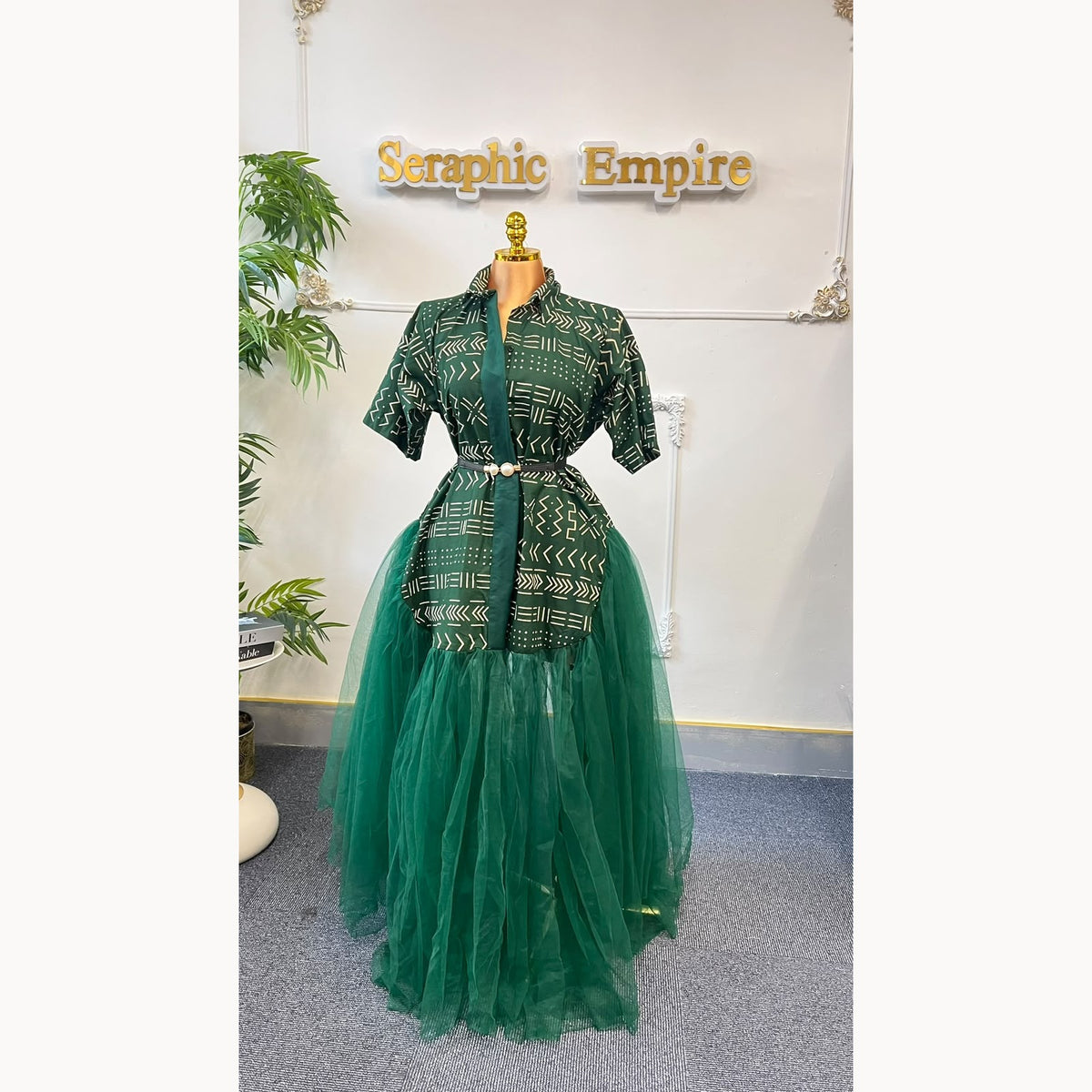 Green Ankara Tulle Empress gown alternate view