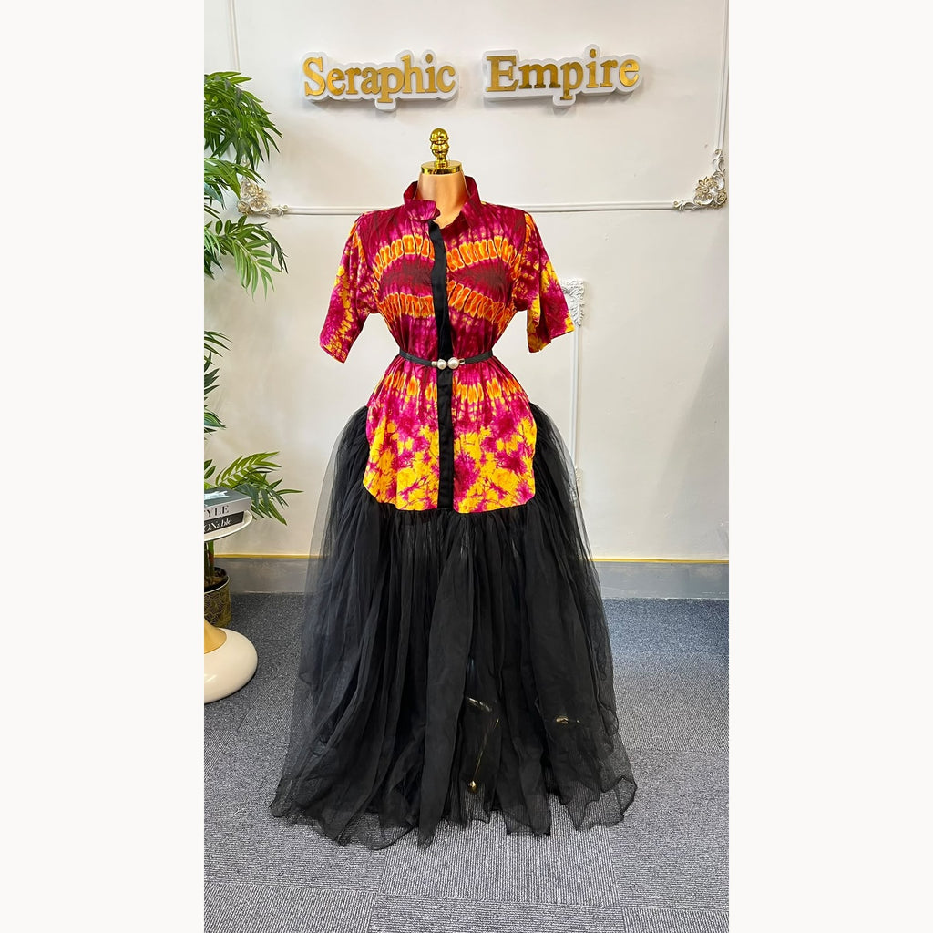 Pink and yellow Ankara Tulle Empress alternate view