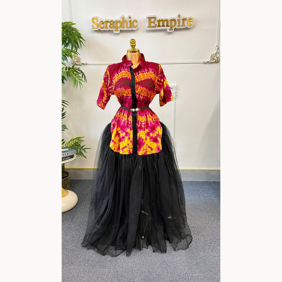 Pink and yellow Ankara Tulle Empress alternate view