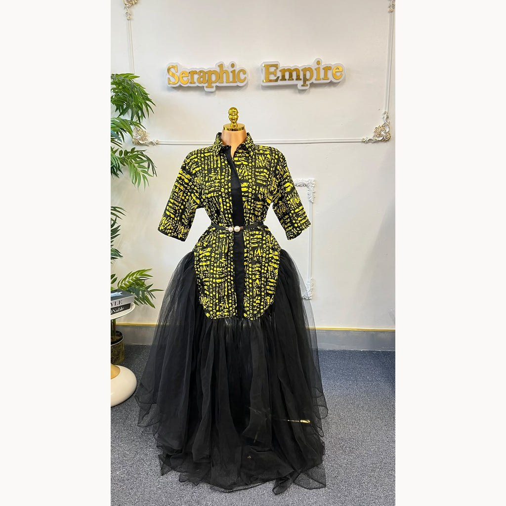 Yellow and black Ankara Tulle Empress alternate view